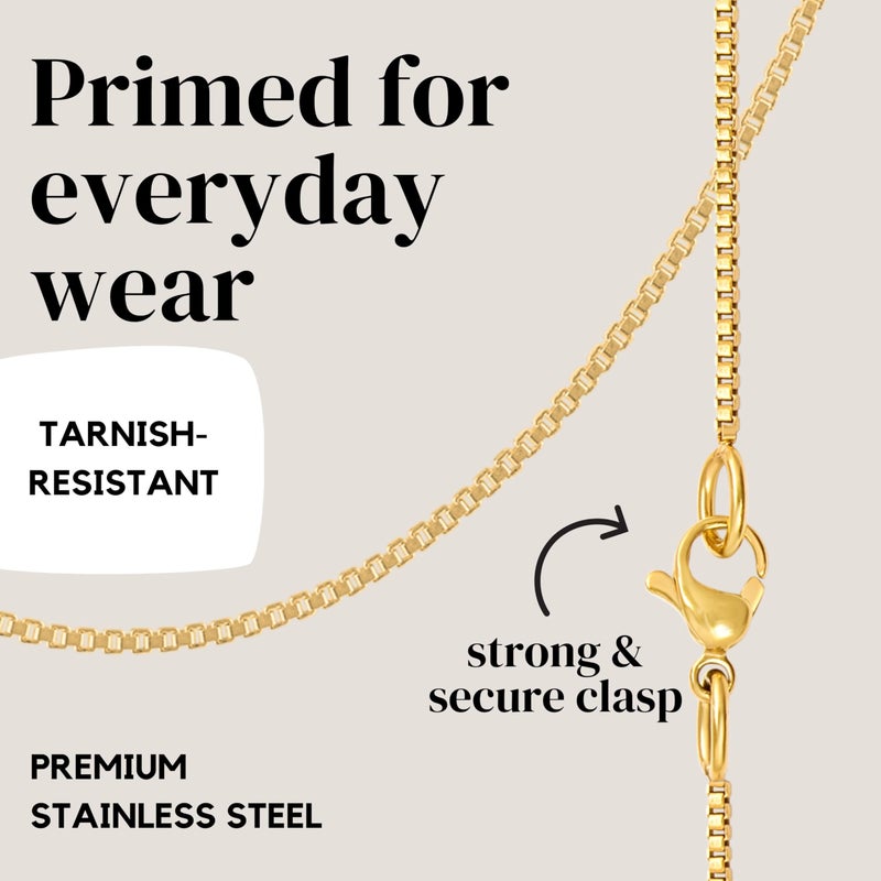 KISPER 24k Gold Box Chain Necklace â€“ Thin, Dainty, Gold Plated Stainless Steel Jewelry for Women with Lobster Clasp, 22" - Image 4